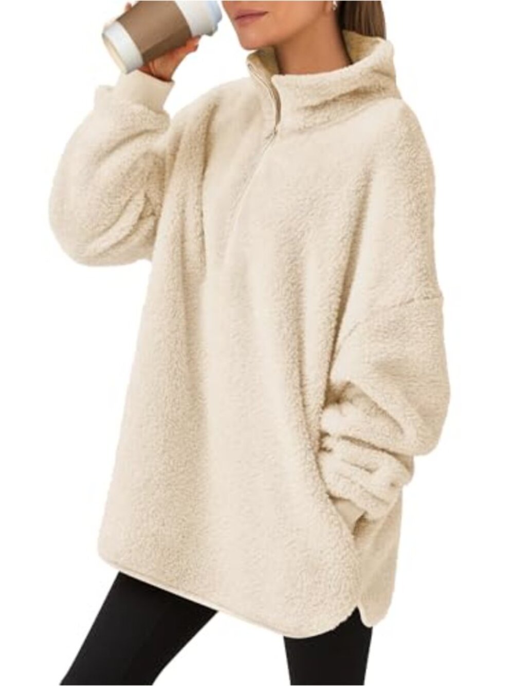 Oversized Sherpa Fleece Half Zip Hoodie Cozy Pullover Sweatshirt